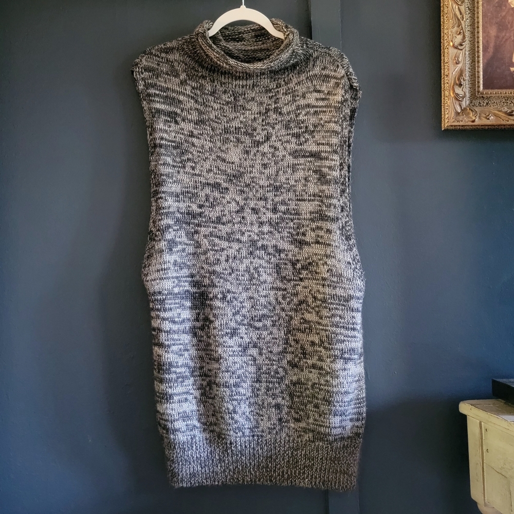 Poles Alpaca Silk Long Cable Knit Mock High Neck Tunic Sweater Vest Large - Picture 3 of 13